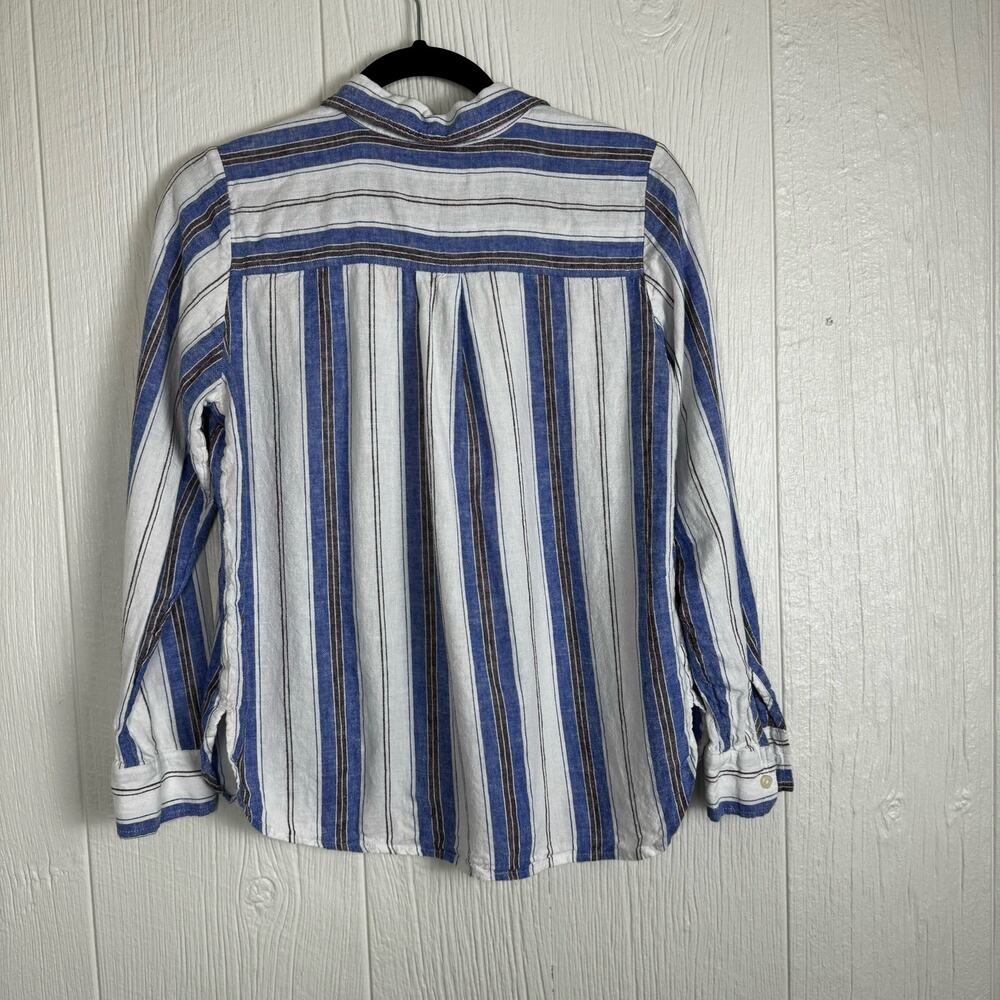 LOFT Striped Linen Blend Everyday Pocket Shirt Button Front Size Small - Picture 6 of 8